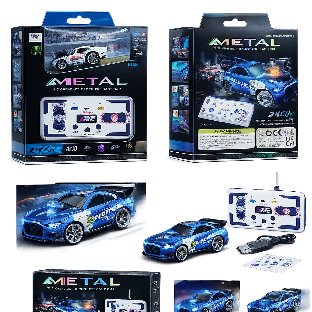 METAL RC Variable Speed Die-Cast Car (1:64 Scale) – 2.4GHz Remote Control Car with Lights & Auto Mode