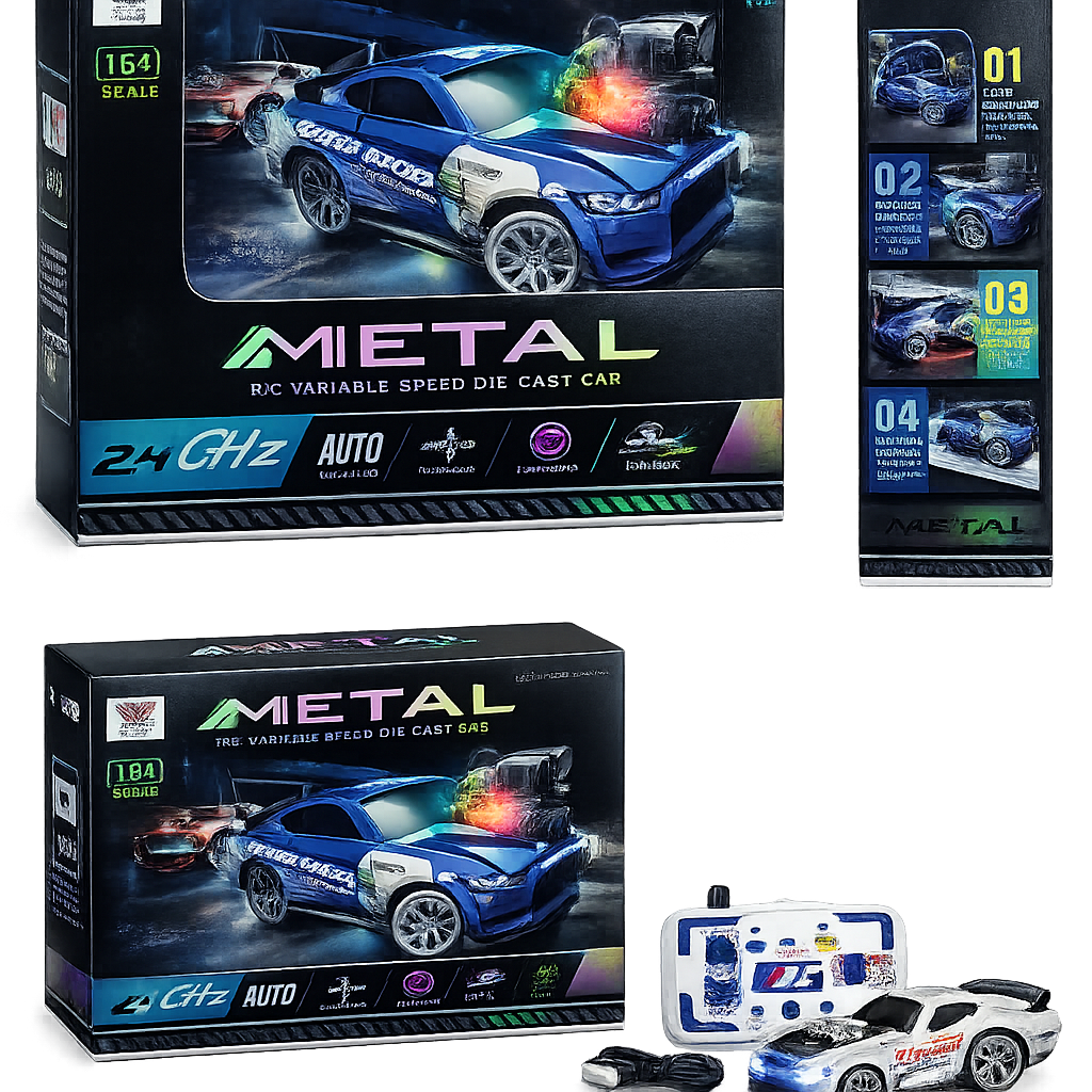 METAL RC Variable Speed Die-Cast Car (1:64 Scale) – 2.4GHz Remote Control Car with Lights & Auto Mode