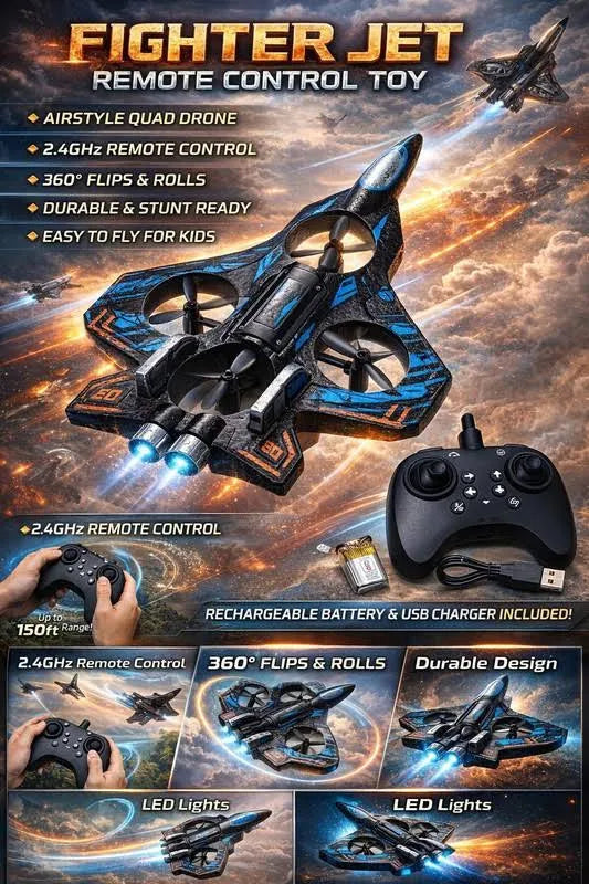 RC Foam Jet Airplane for Kids – Remote Control Stunt Plane with LED Lights & 360° Flips